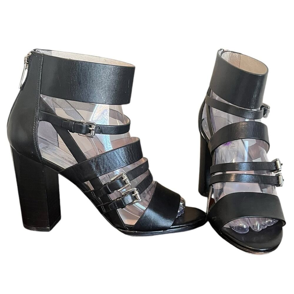 MICHAEL MICHAEL KORS Winston Black Leather Strappy Buckle Sandals Women’s Size 8 - Picture 3 of 9
